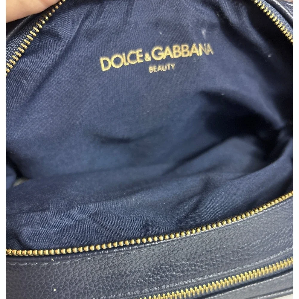 Dolce & Gabbana Navy Cosmetic Bag Double Zip Pebbled Travel‎ Makeup Case
